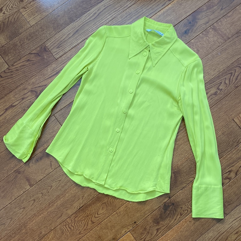 Zara Chartreuse Button Up Blouse